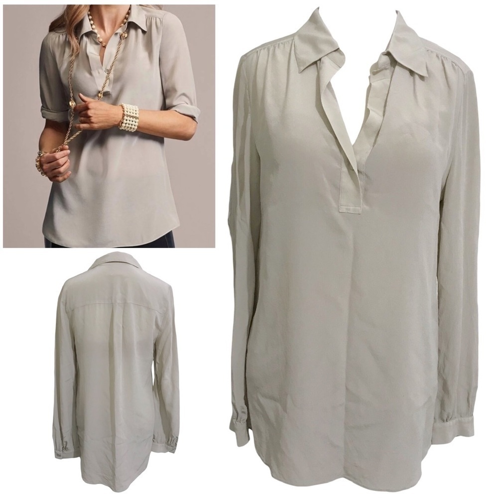 Cabi 100% Silk Pop Over Blouse in Dove Gray 3424 Size Small